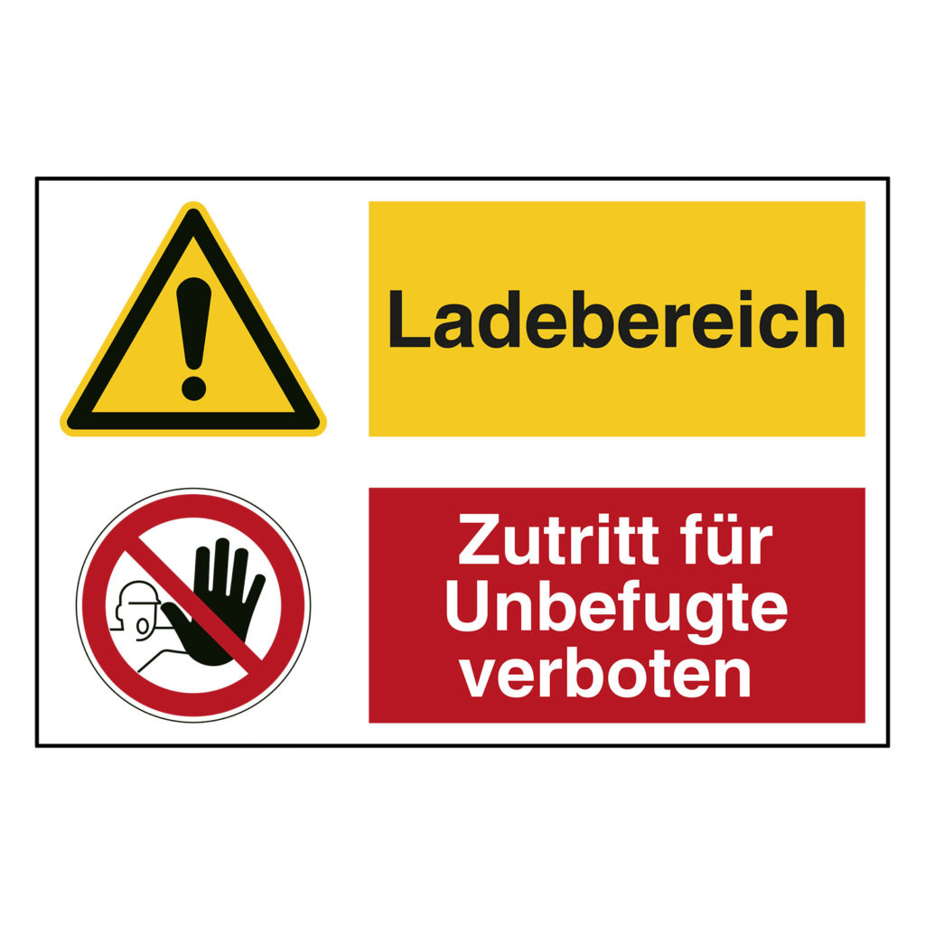 Hinweisaufkleber Ladezone "Ladebereich / Zutritt fr Unbefugte verboten" mit Symbolen nach ASR A1.3, DIN EN ISO 7010