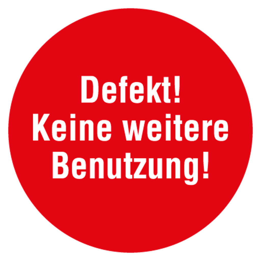 Qualittsaufkleber Defekt! Keine weitere Benutzung!, Rot,  35 mm, Rund