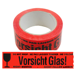 1 Rolle Klebeband rot "Vorsicht Glas!" 4-sprachig