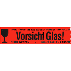 1 Rolle Klebeband rot "Vorsicht Glas!" 4-sprachig