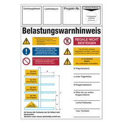 Belastungswarnhinweis Kragarmregal aus Aluminium 210 x 297 mm