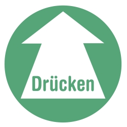 Türetikett / Aufkleber "Drücken" grün langnachleuchtend