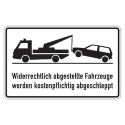 Hinweisschild "Widerrechtlich abgestellte Fahrzeuge werden kostenpflichtig abgeschleppt " Aluminium 400 x 250 mm