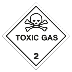 Gefahrzettel, Gefahrgutaufkleber Klasse 2.3 Giftige Gase mit Zusatztext TOXIC GAS, Totenkopf Schwarz, in verschiedenen Größen und Materialien