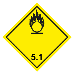 Gefahrzettel, Gefahrgutaufkleber Klasse 5.1 Entzündend (oxidierend) wirkende Stoffe, Flamme über einem Kreis Schwarz, in verschiedenen Größen und Materialien