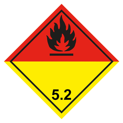 Gefahrzettel, Gefahrgutaufkleber Klasse 5.2 Organische Peroxide, Flamme Schwarz, in verschiedenen Größen und Materialien