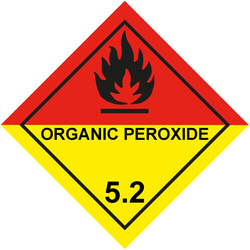 Gefahrzettel, Gefahrgutaufkleber Klasse 5.2 Organische Peroxide, Flamme Schwarz mit Zusatztext ORGANIC PEROXIDE, in verschiedenen Größen und Materialien