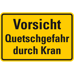 Kranschild "Vorsicht Quetschgefahr durch Kran" Aluminium, 300 x 200 mm