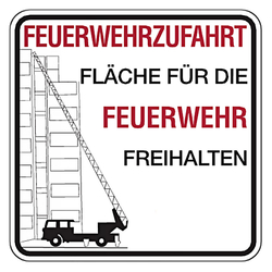 Feuerwehrzufahrt Schild Fläche für die Feuerwehr freihalten Aluminium 2 mm 500 x 500 mm Einzelschild