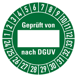 Prüfplaketten grün Ø 30 mm "Geprüft von ... nach DGUV" 10 Stück/Bogen