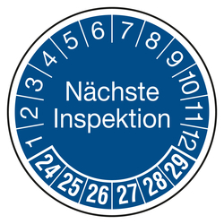 Prüfplaketten blau Ø 30 mm "Nächste Inspektion" aus PVC-Folie 10 Stück/Bogen