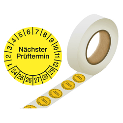 Prüfplaketten gelb Ø 30 mm "Nächster Prüftermin" 1000 Stück/Rolle