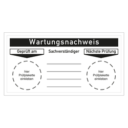 Grundplakette "Wartungsnachweis Geprüft am, Nächste Prüfung" Folie, 120 x 60 mm, 6 Stück/Bogen