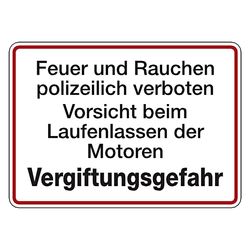 Hinweisschild Brandschutzschild "Feuer und Rauchen polizeilich verboten ... Vergiftungsgefahr" Aluminium 350 x 250 mm