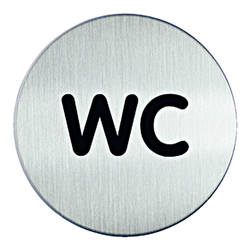 Türschild Piktogramm "WC" Edelstahl gebürstet selbstklebend Ø 83 mm