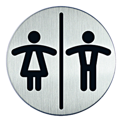 Türschild Piktogramm "Damen/Herren" Edelstahl gebürstet selbstklebend Ø 83 mm