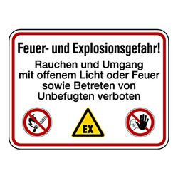 Hinweisschild Brandschutzzeichen "Feuer- und Explosionsgefahr! ..." Aluminium 400 x 300 mm