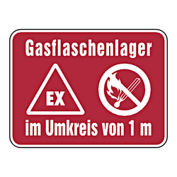 Hinweisschild Brandschutzzeichen "Gasflaschenlager im Umkreis von 1 m"