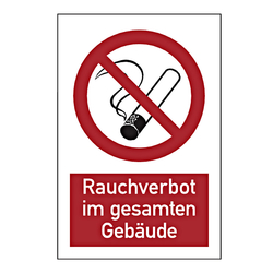 Verbotszeichen Kombischild Rauchverbot im gesamten Gebäude Folie 200 x 300 mm Einzeletikett