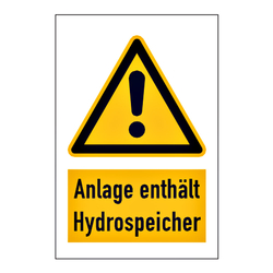 Warnschild "Anlage enthält Hydrospeicher"