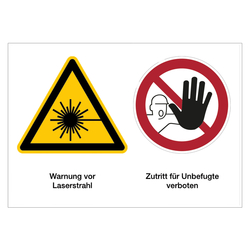 Hinweisschild Kombischild "Warnung vor Laserstrahl / Zutritt für Unbefugte verboten" nach DIN EN ISO 7010 Aufkleber Folie 210 x 148 mm