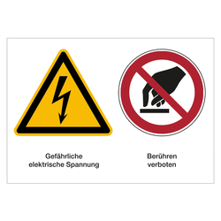 Hinweisschild "Gefährliche elektrische Spannung / Berühren verboten" nach DIN EN ISO 7010 Aufkleber Folie 210 x 148 mm