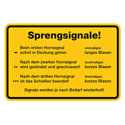 Hinweisschild "Sprengsignale!" aus Aluminium