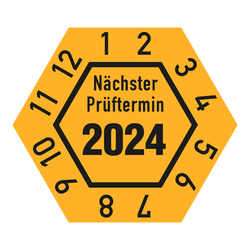 Jahresprüfplaketten 30 x 26 mm "Nächster Prüftermin" sechseckig aus PVC-Folie 10 Stück/Bogen