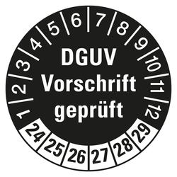 Prüfplaketten schwarz Ø 30 mm "DGUV Vorschrift geprüft" 10 Stück/Bogen