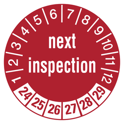 Prüfplaketten rot Ø 30 mm "next inspection" aus PVC-Folie 10 Stück/Bogen