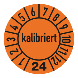 Jahresprüfplaketten orange Ø 10 mm "kalibriert" aus PVC-Folie 10 Stück/Bogen