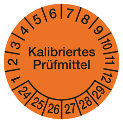 Prüfplaketten orange Ø 30 mm "Kalibriertes Prüfmittel" 10 Stück/Bogen