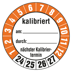 Prüfplaketten Ø 35 mm "kalibriert am, durch, nächster Kalibriertermin" 10 Stück/Bogen