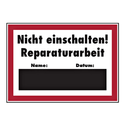 Hinweisschild "Nicht einschalten! Reparaturarbeit"