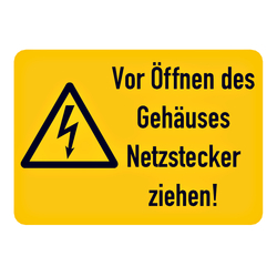 Hinweisschild Kombischild "Vor Öffnen des Gehäuses Stecker ziehen!"