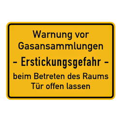 Hinweisschild "Warnung vor Gasansammlungen Erstickungsgefahr" Aluminium, 350 x 250 mm