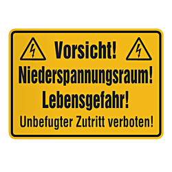 Warnschild Kombischild "Niederspannungsraum! Lebensgefahr!"