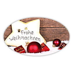 Weihnachtsaufkleber Frohe Weihnachten auf Stern oval 60x35mm 100 Stück auf Rolle