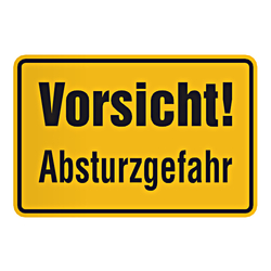 Warnschild "Vorsicht! Absturzgefahr" Aluminium, (B x H) 300 x 200 mm