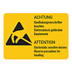 Hinweisschild Kombischild "Handhabungsvorschriften Elektrostatische Bauelemente" 2sprachig