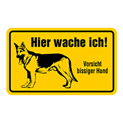 Grundstücksschild "Hier wache ich! Vorsicht bissiger Hund" Aluminium geprägt, gelocht 200 x 120 mm