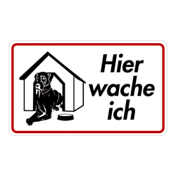 Grundstücksschild "Hier wache ich - Hund mit Hundehütte" 200 x 120