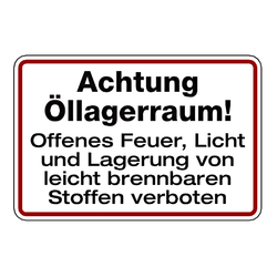 Hinweisschild "Achtung Öllagerraum!" Aluminium gelocht 300 x 200 mm