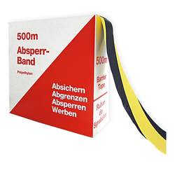 Absperrband Flatterband gelb/schwarz schraffiert Rolle 80 mm x 500 m