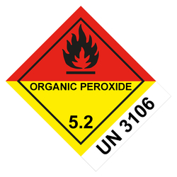 Gefahrzettel, Gefahrgutaufkleber Klasse 5 Organische Peroxide mit UN 3106, Flamme Schwarz, Folie, 100 x 120 mm, 500 Stück/Rolle