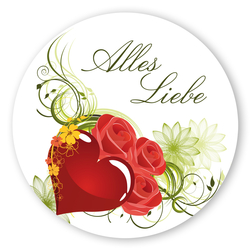 Geschenk-Aufkleber "Alles Liebe" mit Rosen, rund Ø 30mm glänzend, 100 Stück