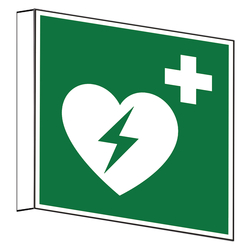 Rettungszeichen Fahnenschild Automatisierter externer Defibrillator DIN EN ISO 7010 E010