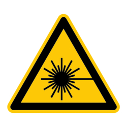 Warnzeichen "Warnung vor Laserstrahl" DIN EN ISO 7010-W004, Folie selbstklebend SL 100 mm