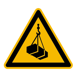 Warnzeichen "Warnung vor schwebender Last" DIN EN ISO 7010-W015, Folie selbstklebend SL 100 mm