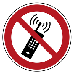 Verbotszeichen Eingeschaltete Mobiltelefone verboten DIN EN ISO 7010 P013 Folie Ø 200 mm Einzeletikett